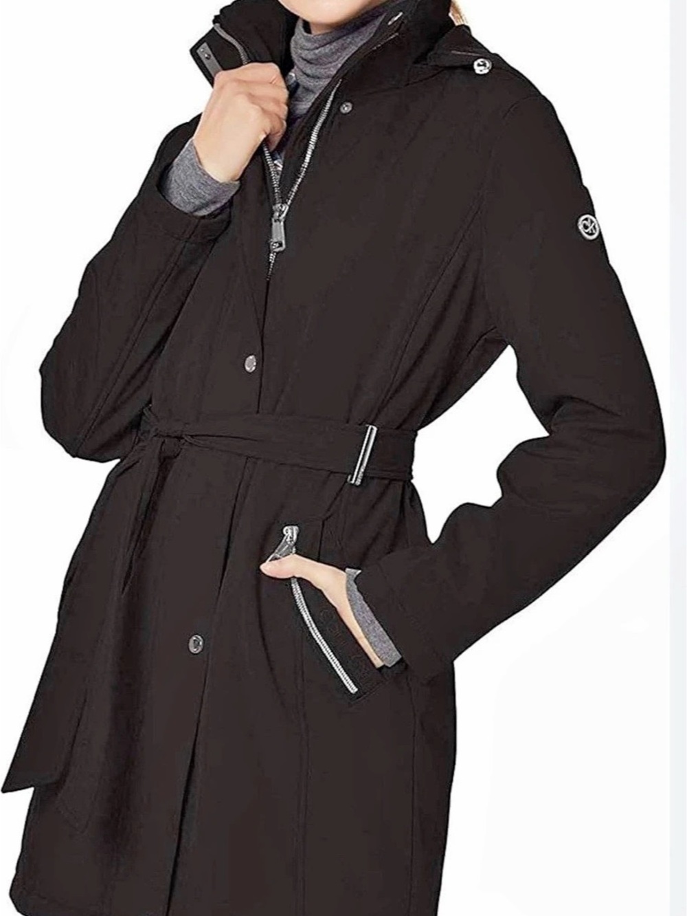 Like New Calvin Klein Belted Softshell Waterproof Jacket with Inner Bib Black XS